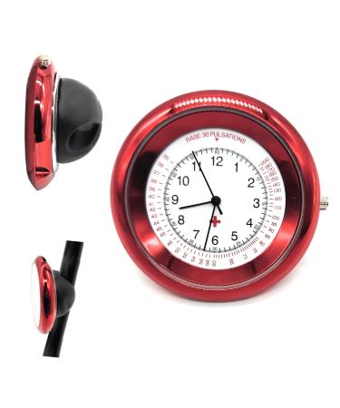 Nurse Stethoscope Watch - Lightweight Metal Frame- Attaches Directly to Stethoscope for All Medical Professionals - Red Red Metal