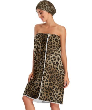 Blueangle Vintage Leopard Print Towel Wrap with Dry Hair Cap & Headband Adjustable Women s Shower & Bath Wrap for International Shipping - Buy Online on SooperMarket.com