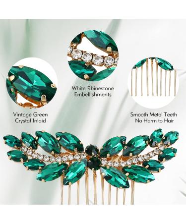 inSowni 7 Pieces Vintage Proms Bridal Wedding Glitter Emerald Green Rhinestone Crystal Gold Metal Hair Side Combs Slides U-shaped Hair Pins Accessories for Women Flower Girls Brides Bridesmaids - Buy Online on SooperMarket.com