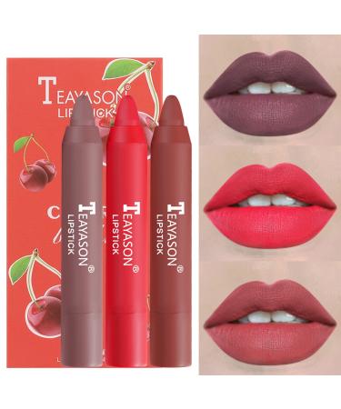 Lipstick set 3 PCs lipstick adjust lip kit matt lip glaze permanent lipstick waterproof matt nude lipstick beauty lip gloss non-stick-cup sexy color lipsticks (03)