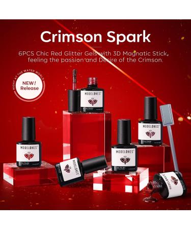 Modelones Gel Nail Polish Set 6 Colors Red Glitter Gel Polish Burgundy 9D Cat Eye Gel Nail Polish with Magnet Chameleon Shimmer Magnetic Gel Polish Set Nail Art DIY Salon Home for Women - Buy Online on SooperMarket.com