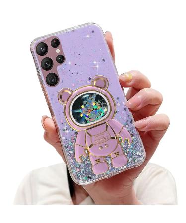 Tivenfezk Nadoli for Samsung Galaxy S23 Ultra Treisand B r Astronaut Hidden Stand Shell cartoon glitter astronaut stand soft silicone bling cell phone case transparent protective cover samsung galaxy s23 ultra purple