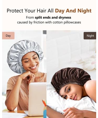 Shop Mikimini Satin Hood 2-Pack for Men & Women - Turnable Double-Layer Silk Sleep Hood for Curly Hair & Braids - Adjustable XL (Chocolate/Silver) - Buy Online on SooperMarket.com