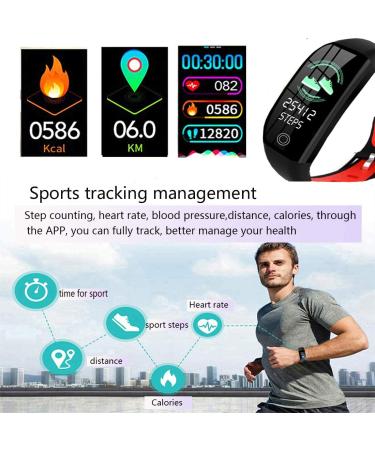 Fitness Tracker Smart Watch Bracelet | 1.14 Color Screen, IP68 Waterproof, Step Calorie Counter, Sleep Monitoring | Activity Tracker for Women Men Kids - Red - Buy Online on SooperMarket.com