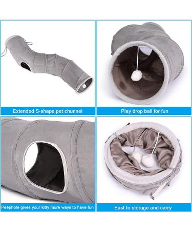 Ownpets 48 Inch S-Shape Collapsible Cat Tunnel with Feather Wand - Interactive Pet Toy for Cats, Kittens, and Small Pets - Buy Online on SooperMarket.com