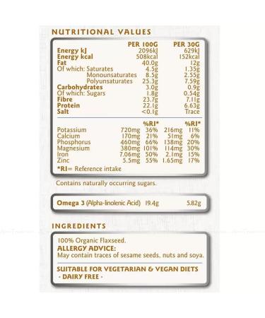 Linwoods Organic Milled Premium Flaxseed Omega3 Protein Iron Magnesium Seeds 1Kg - Buy Online on SooperMarket.com