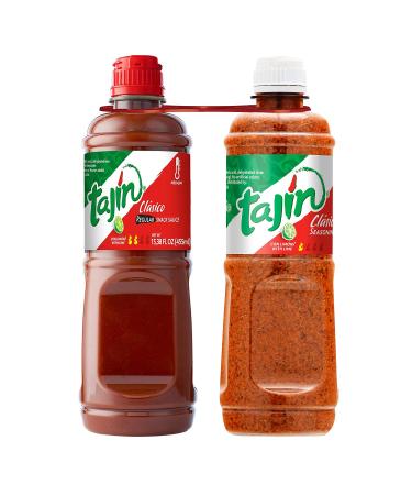 Tajín Clásico Seasoning 14oz and Mild Hot Sauce 15.38oz Bundle (Pack of 2)