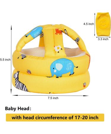 Umtiti Baby Adjustable Helmet with Knee Pads & Socks for Crawling and Walking - Zoo Yellow (Set of 3) - Buy Online on SooperMarket.com
