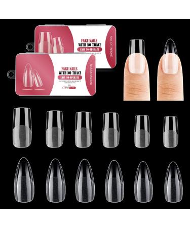 240 PCS 12 Sizes Gel Nail Tips Set Soft Nail Art Gel Nail Extensions Pre-Buffed Artificial Nails Gel Nail Tips Kit Fit All Nails (Medium Square+Medium Almond) Medium Square&Medium Almond
