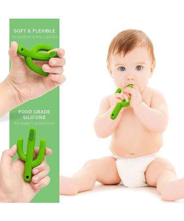 Cactus Teether Baby Toothbrush | Self-Soothing Pain Relief Teething Toy for Babies | Natural Organic BPA-Free | Green - Buy Online on SooperMarket.com