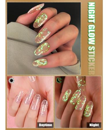 Kalolary 20PCS Luminous Glitter Gel Nail Polish Strips - Glow in the Dark Adhesive Full Wrap Sticker Set with Nail File - Waterproof Pink Gel Nail Wrap Stickers - Buy Online on SooperMarket.com