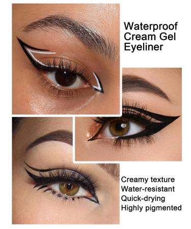 Gorvalin Black and White Gel Eyeliner Set with Brushes - Waterproof 2-in-1 Cream Eyeliner & Eyebrow Gel Kit - Buy Online on SooperMarket.com