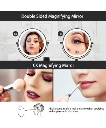 10X LED Wall Mounted Lighted Makeup Mirror with 3 Color Lights & Touch Screen Dimming - Double Sided Magnifying Mirror for Bathroom Vanity (Black) - Buy Online on SooperMarket.com