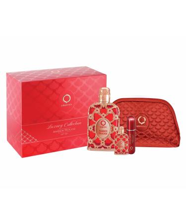 Orientica AL HARAMAIN Amber Rouge 4-Piece Set for Unisex, (2.7 Oz Eau De Parfum Spray + 0.34 Oz Eau De Parfum Travel Spray + Atomizer + Bag) Luxury Collection 0.76 Ounce (Pack of 4)