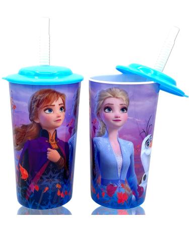 Disney Frozen 2 Elsa Anna Drink Tumblers with Lid Reusable Straw Set for Kids Girls Toddlers Pack of 2 - Safe BPA free by Zak design 16 ounces