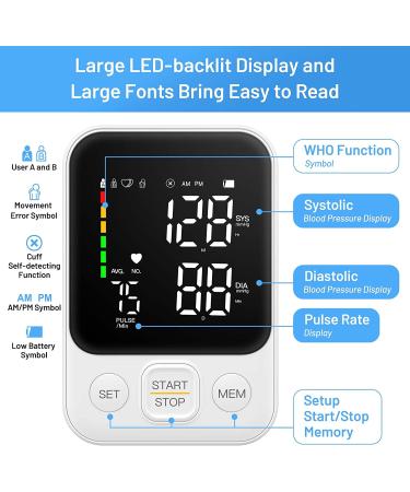 Automatic Digital Blood Pressure Monitor with Large Cuff, Led Display - 240 Memory, 2 Users - White - Buy Online on SooperMarket.com