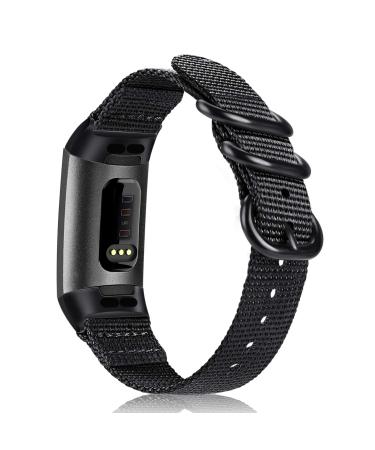 Fintie Bands Compatible with Fitbit Charge 4 / Fitbit Charge 3, Soft Woven Nylon Sports Band Replacement Strap Compatible with Fitbit Charge 3 and Charge 3 SE Fitness Activity Black