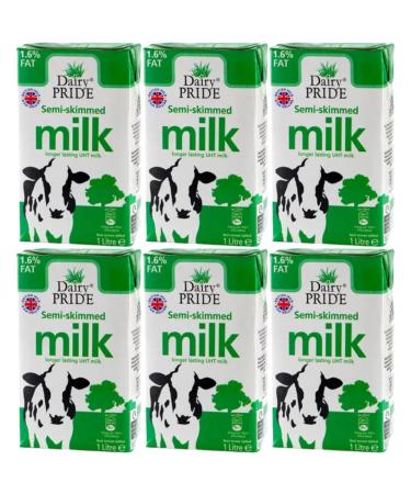 Dairy Pride Semi Skimmed Long Life UHT Milk 1 Litre Pack Of 6 With Welari Thank You Card | (6 Pack) (6 x 1 Litre)