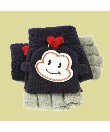 Kids Cute Cartoon Monkey Knitted Mittens - Warm Convertible Thermal Gloves for Children 3-8 Years - Dark Blue - Buy Online on SooperMarket.com