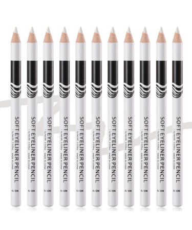 12Pcs White Eyeliner Pencil Set Soft Eye Liner Pen Pencil Waterproof White Eye Pencil Long Lasting Professional White Makeup Pencil EyeLiner for Women