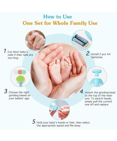Zooawa Baby Nail Clipper 20 in 1 Electric Trimmer Kit for Newborns, Infants, Toddlers and Adults - Nail File with 12 Replacement Pads - Blue - Buy Online on SooperMarket.com