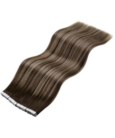 LAAVOO Remy Hair Tape Extensions - Brown Ombre Dark Brown Balayage 45cm | Invisible Skin Weft 50g | 20pcs #4/27/4 - Buy Online on SooperMarket.com