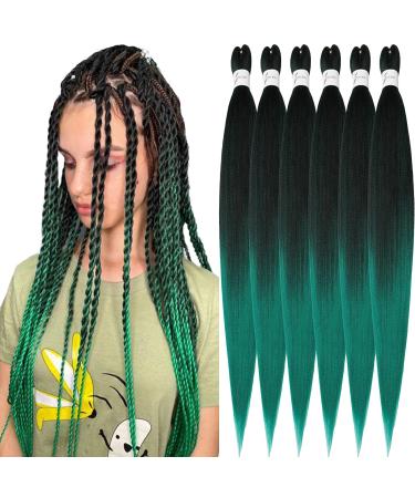 Xusuperb Lang Pre Stretched Braiding Hair Ombre Green 30 inch Easy Braids Extensions Black Gr n Kunsthaar for braiding 6 Packs Soft Knotless Yaki texture braids Hair extensions (T1b/green#) 76 cm (6 Pack) T1B/green#
