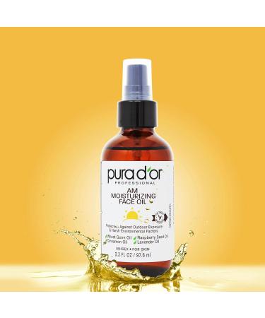 PURA D'OR Organic Moisturizing Face Oil 3.3 Oz - Anti-Aging Hydrating & Brightening Skincare for All - Vegan Paraben-Free - Morning Glow for Radiant Skin - Buy Online on SooperMarket.com