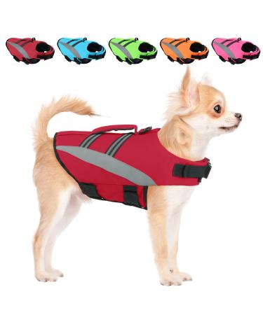 ALAGIRLS Dog Life Jacket for Small Dogs Reflective Dog Swim Flotation Life Vest Pet Safety Jackets with High Buoyancy for Small Medium Large Breeds Dog Summer Beach Accessories Red S S(Chest Girth 42-54cm) Red