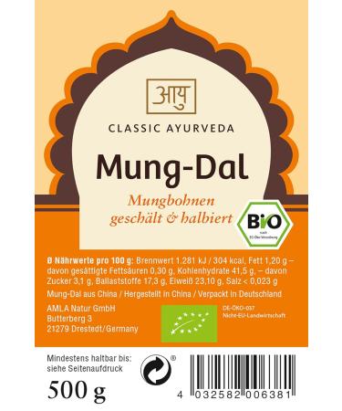 Classic Ayurveda Bio Mung Dal - 500g Mung Beans (Peeled & Halved) | High Protein Easy to Digest Indian Superfood - Buy Online on SooperMarket.com