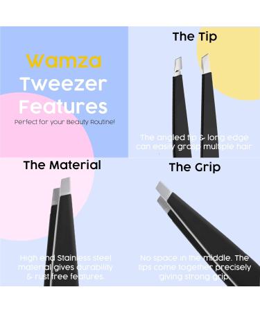 Wamza Slanted Eyebrow Tweezers for Women & Men - Stainless Steel Precision Hair Pluckers for Chin & Fine Hair - Black - 1 Pack - Buy Online on SooperMarket.com