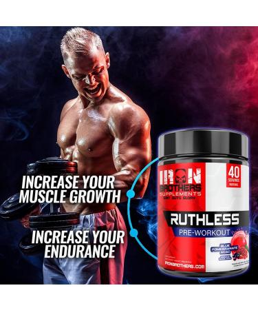 Iron Brothers Supplements Ruthless Pre workout Powder for Women & Men | Creatine-Free Nitric Oxide Booster | Energy & Focus | Workout Supplement Bulk Pre-Workout | 40 Servings (Pomegranate Acai) - Buy Online on SooperMarket.com