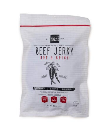 People's Choice Beef Jerky - Old Fashioned - Hot & Spicy - Healthy Sugar Free Zero Carb Gluten Free Keto Friendly High Protein Meat Snack - Dry Texture - 1 Pound 16 oz - 1 Bag