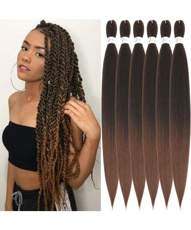 Xusuperb 36 inches long pre Stretched browning hair ombre brown easy braids extensions black brown kanecalon art hair 6 packs soft yaki-texture braids hair extensions (t1b/30#) 91.4 cm (6 Pack) T1b/30#