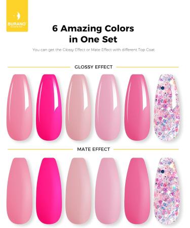 BURANO Poly Extension Gel Nail Kit 6 Colors Builder Set for Beginner & Professional | DIY Poly Nail Gel Kits Starter Kit Nail Art Gift - Pink Glitter (04) - Buy Online on SooperMarket.com