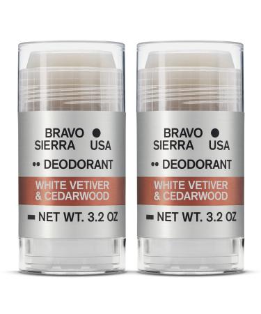 Aluminum-Free Deodorant for Men by Bravo Sierra 2-Pack-Contains Natural Ingredients Long Lasting All-Day Odor and Sweat Protection-White Vetiver & Cedarwood 3.2 oz-Paraben-Free Vegan & Cruelty-Free White Vetiver & Cedarwood 3.2 Ounce (Pack of 2)