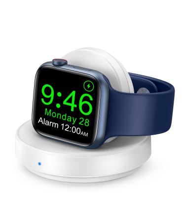 ZAPOGO Portable Magnetic Charging Dock for Apple Watch, Wireless Fast Watch Charger Stand with Charging Cable, Support Nightstand Mode, Compatible with Apple Watch Series 8 7 SE 6 5 4 3 2-White
