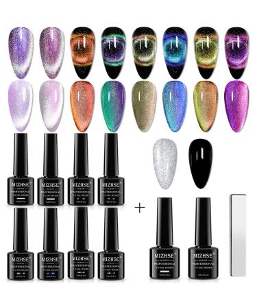 MIZHSE 9D Cat Eye Gel Nail Polish Chameleon Magnetic Gel Auroras Snowlight Cat Eye Gel Soak Off UV LED with Magnet Stick Gel Nail Polish Set 10pcs (9D Collection 2) 10 PCS