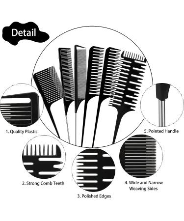 6-Piece Hair Comb Set for Weaving, Sectioning, Balayage, and Styling - Rat Tail Hair Dyeing Combs in Various Styles - Buy Online on SooperMarket.com