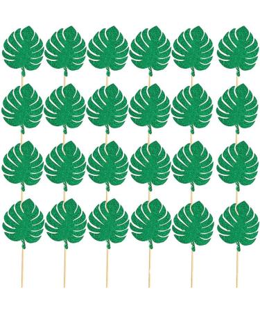 48 Pcs Glitter Tropical Leaves Cupcake Toppers Green Jungle Plants Cake Picks Palm Leaf Cake Toppers Summer Tropical Theme Cake Decorations - Buy Online on SooperMarket.com