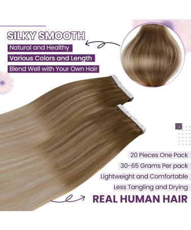 LAAVOO Invisible Tape Extensions - Real Hair Ombre Blond & Balayage 55cm | 20pcs/50g #8/16/60 - Premium Quality Hair Extensions - Buy Online on SooperMarket.com
