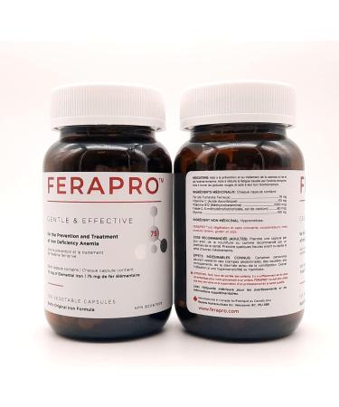 FERAPRO 75MG 100 CAPS | Vegan Iron Supplement | With Vitamin C 175mg Methylcobalamin 1000mcg 5-MTHF 80mcg and Glycine 100mg - Buy Online on SooperMarket.com
