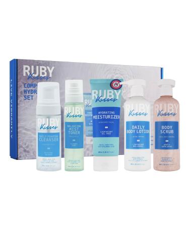 Ruby Kisses Complete Hydration Skincare Set Face & Body Essentials Includes Daily Foaming Cleanser Balancing Mist Toner Daily Body Lotion Gentle Body Scrub Korean Skincare