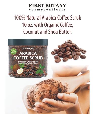 Organic Arabica Coffee Scrub with Coconut and Shea Butter - Acne & Cellulite Treatment, Varicose Vein Therapy - 10 oz - Buy Online on SooperMarket.com