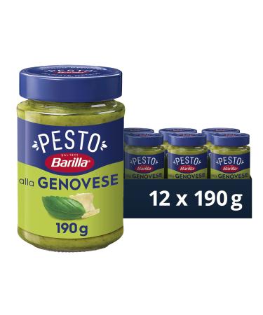 Barilla Pesto Alla Genovese 12x190g |Gluten-free Italian pasta sauce with 100% Italian basil from sustainable agriculture and Parmigiano Reggiano noodle sauce green pesto verde basil 190 g (12 Pack)