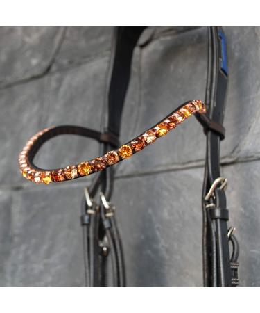 Happiness horses horses inner straps in brown 'Wood' with large glitter stones in light & dark brown curved hand -sewn (cold blood leather color black) cold blood leather color black