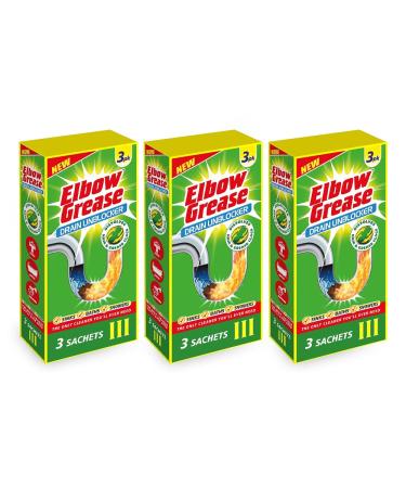 Elbow Grease Drain/Sink Unblocker 3 Sachets and 750ml Liquid Bottle - Heavy Duty Cleaner- Quickly and Easily Remove Sinks Baths Showers Blockage (Pack of 3 (9 Sachets))