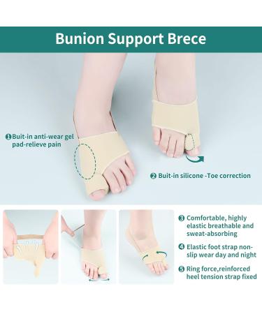 DYKOOK Bunion Corrector & Big Toe Straightener with Heel Strap for Pain Relief - 1 Pair Split Toe Separator for Hallux Valgus Corrector - Non-slip Bunion Protector - Beige (Small) - Buy Online on SooperMarket.com