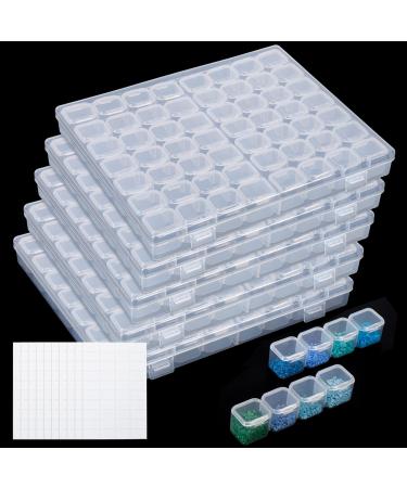 SGHUO 280 Slots 5 Pack 56 Grids Diamond Painting Storage Containers Plastic 5D Diamond Embroidery Storage Box with 400pcs Label Stickers for Sewing, Nail Diamonds, Diamond Painting Accessories