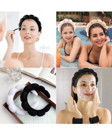Spa Headband for Women- Bubble Skincare Headband with Wristbands- Terry Cloth, Soft Puffy Design- Black & Light Brown- Ideal for Face Washing and Makeup- Gift Idea - Buy Online on SooperMarket.com